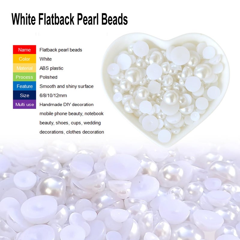Cymtoo Half Pearl Beads 115pcs 3 Sizes Half Flatback Round Pearl Bead Loose Beads 8mm/10mm/12mm for DIY Crafts (White) - Image 2